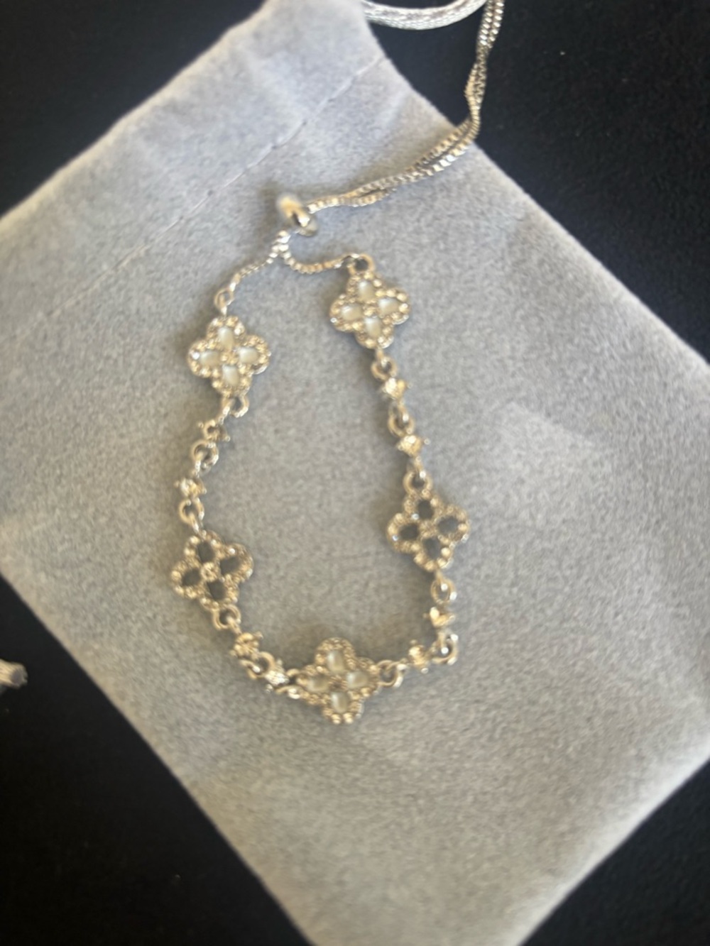 Sparkly Silver Clover Charm Bracelet